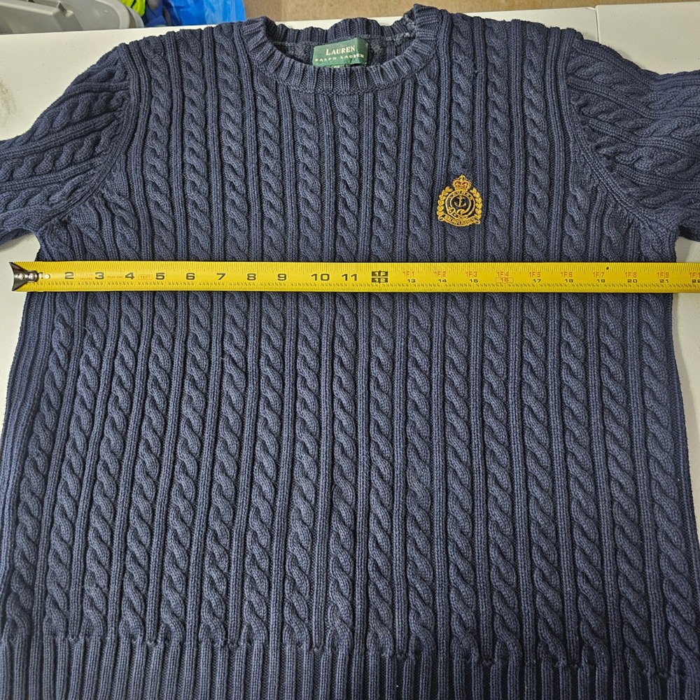 Lauren Ralph Lauren Vintage Cable Knit Sweater M Navy Preppy Nautical Crested - Picture 7 of 8